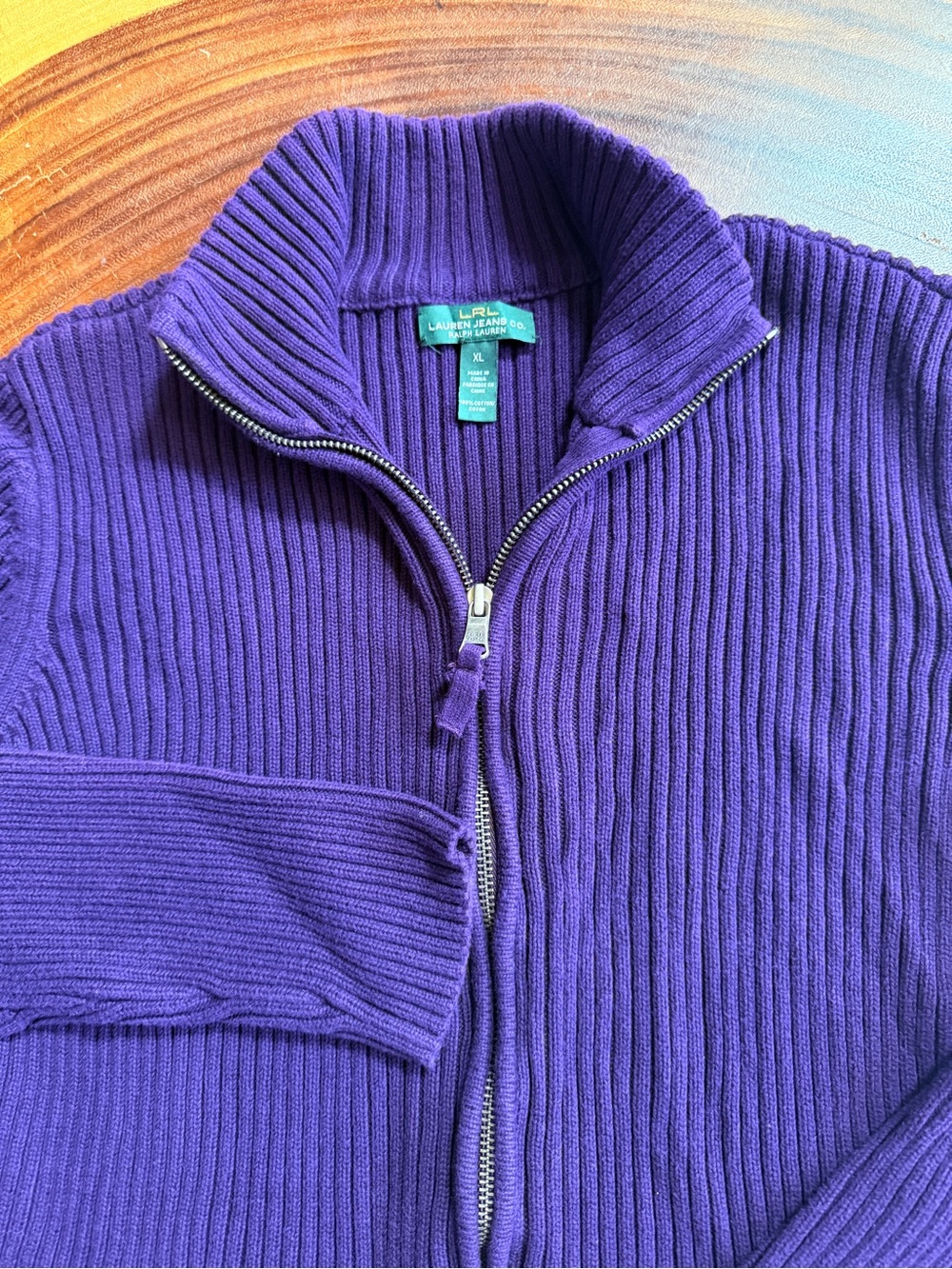 Ralph Lauren Purple Ribbed Zip Cardigan
